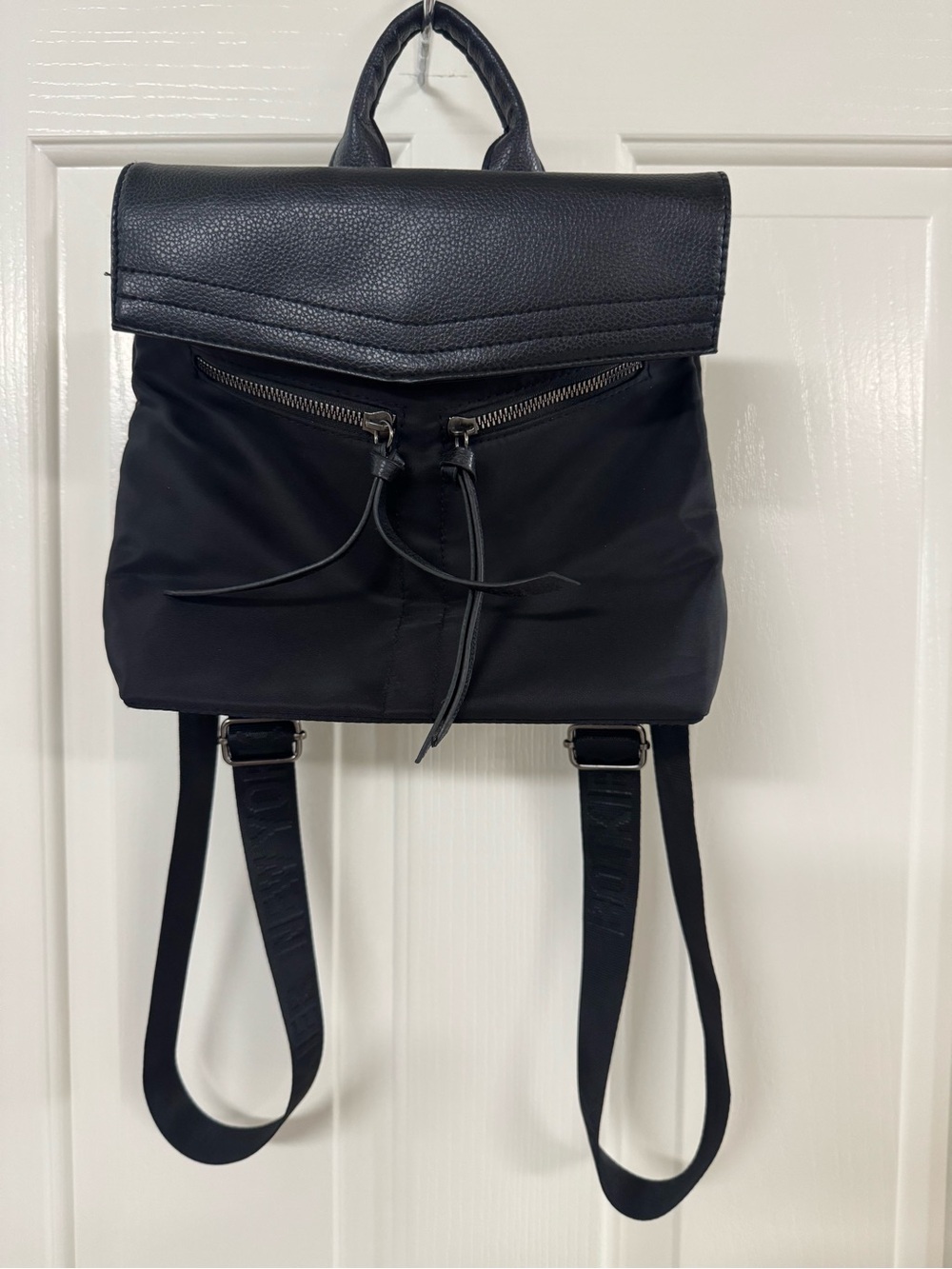 Botkier Black Nylon & Leather Flap Backpack